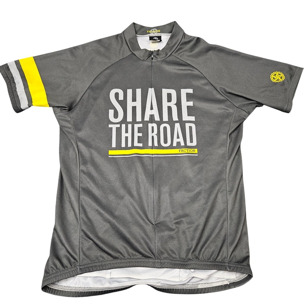 Faction Cycling Jersey Mens L Gray Share The Road Bike Shirt 1/2 Zip Bicycle